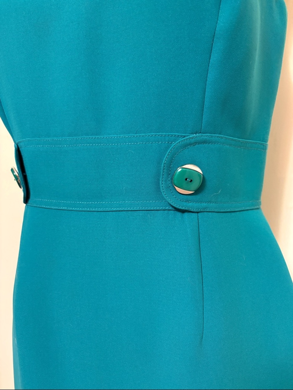 Tahari Teal Sleeveless Sheath Dress with Buttoned Waist - Picture 2 of 3